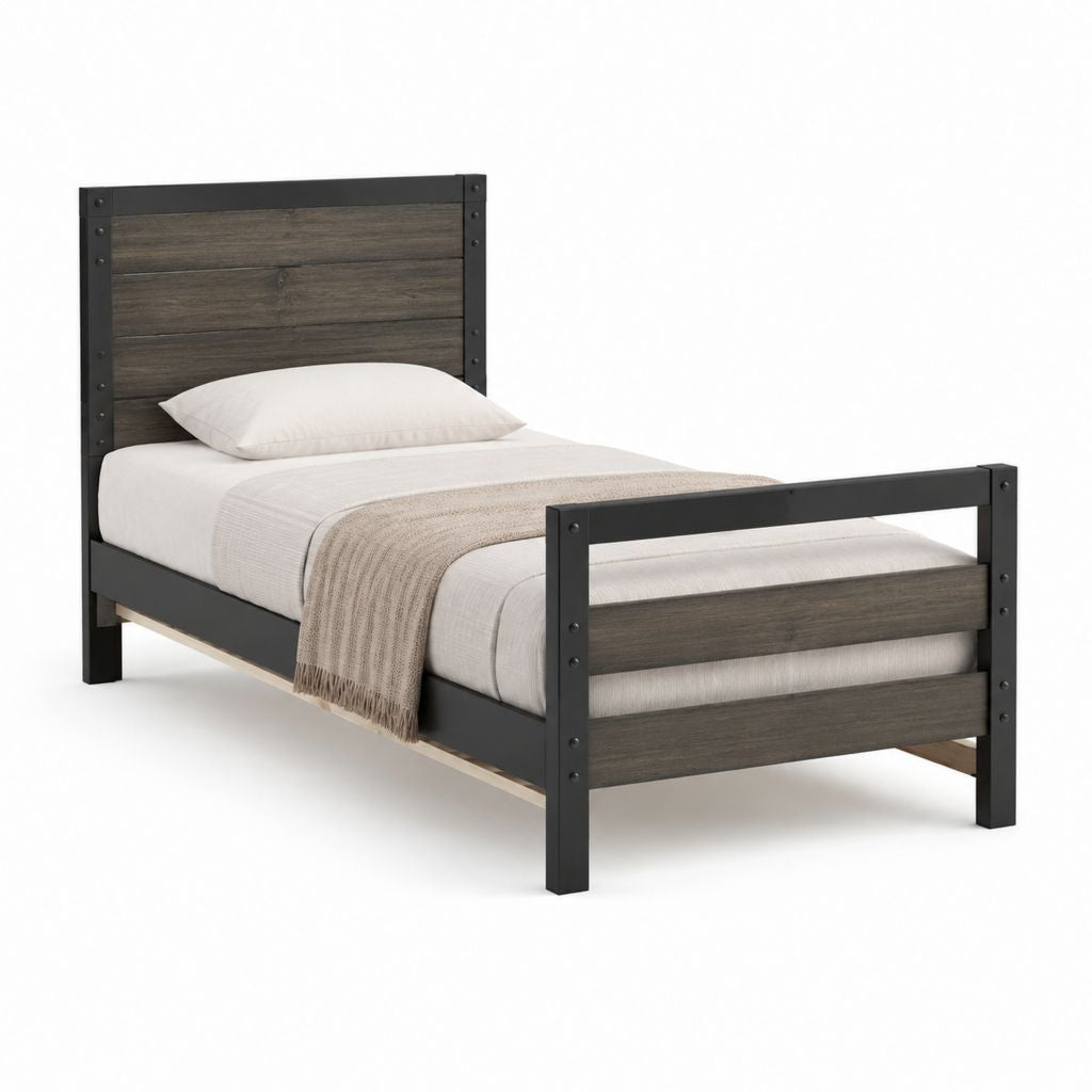 Einzelbett Bettgestell Schwarz Dunkelgrau Stahl MDF 90 x 200 cm