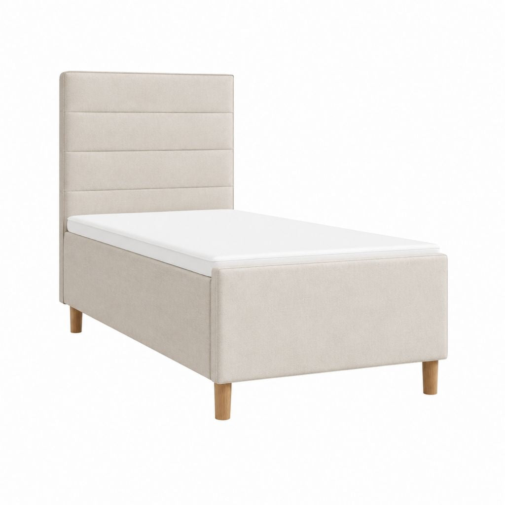 Polsterbett Einzelbett Beige Polyester Rechteckig Liegefläche 90 x 200 cm Außenmaße 100 x 210 x 110 cm