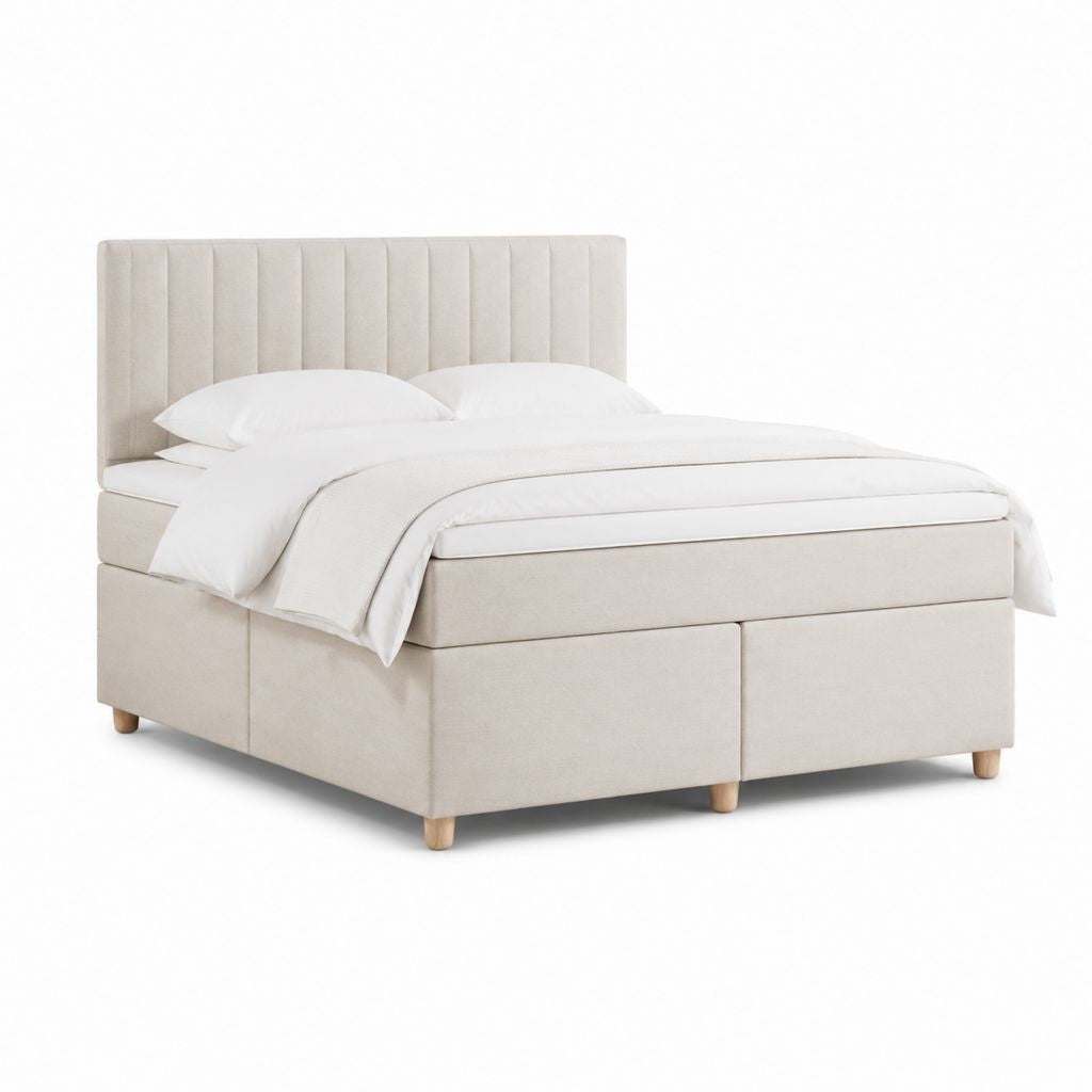 Boxspringbett Beige mit Polyesterbezug und vertikal gestepptem Kopfteil 180 x 200 cm