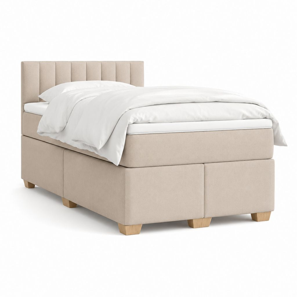 Boxspringbett Beige mit Polyesterbezug und Massivholzfüßen 140 x 200 cm