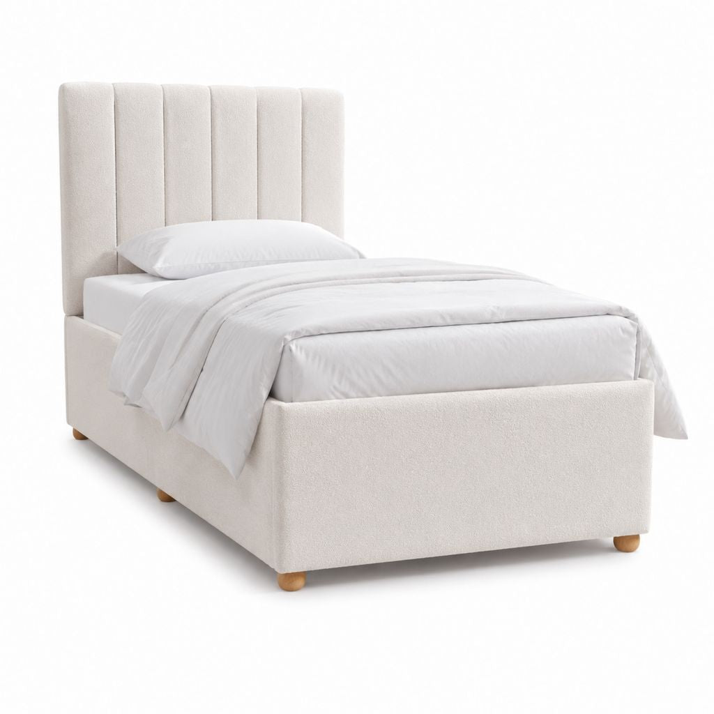 Polsterbett Einzelbett Creme Polyester Rechteckig 90 x 200 cm mit gepolstertem Kopfteil