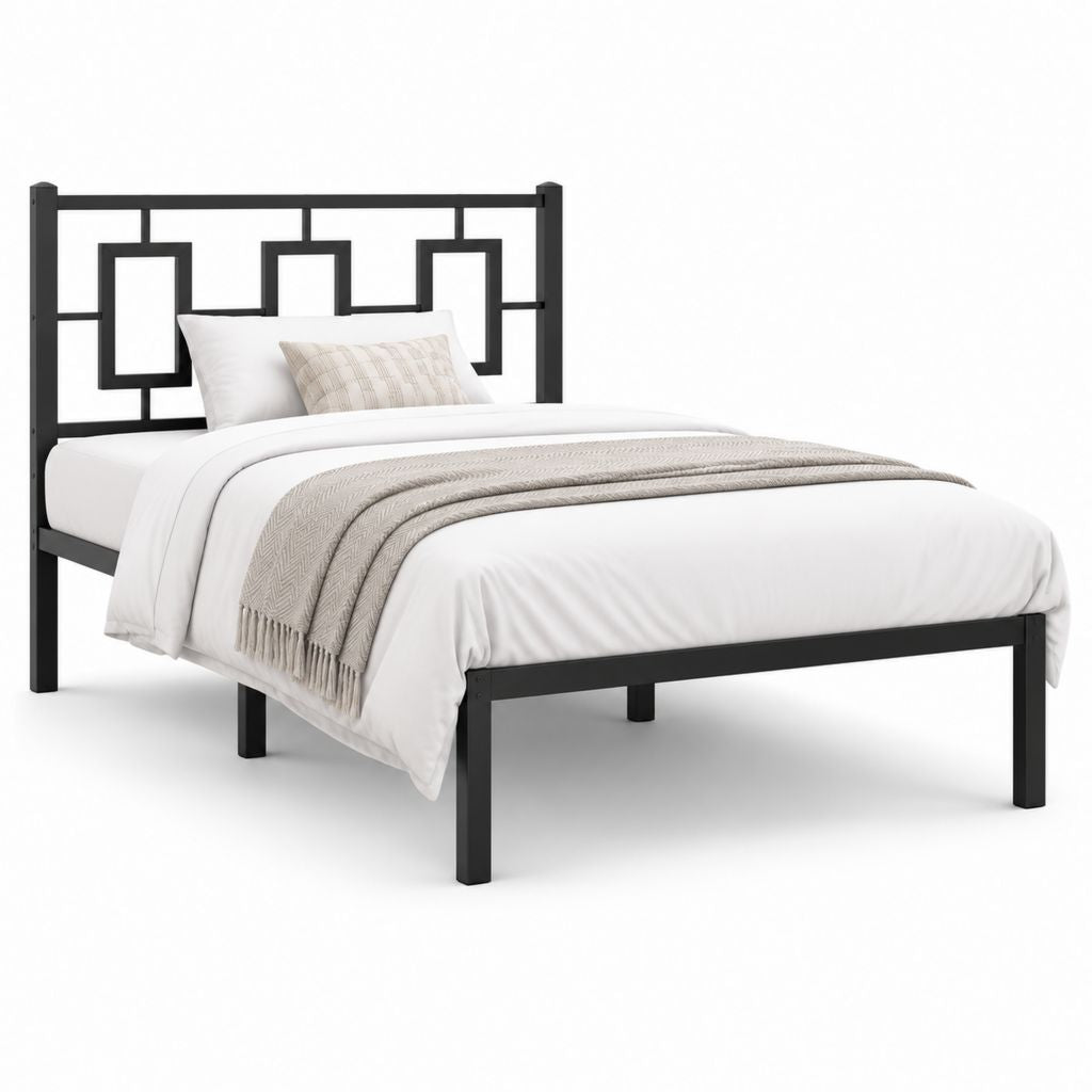 Metallbett Bettgestell Schwarz aus pulverbeschichtetem Stahl rechteckig 140 x 200 cm