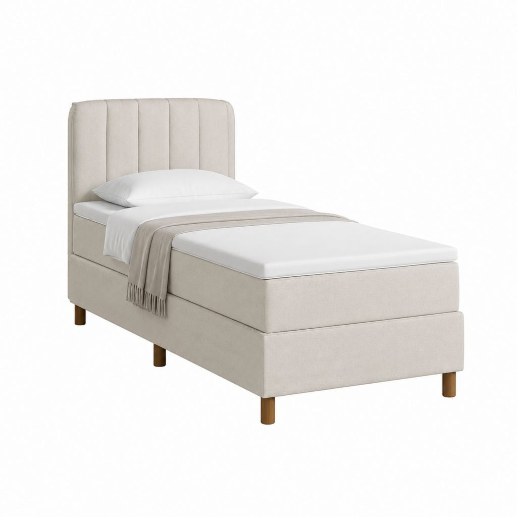 Polsterbettgestell Beige mit Polyesterbezug und Holzfüßen 90 x 200 cm
