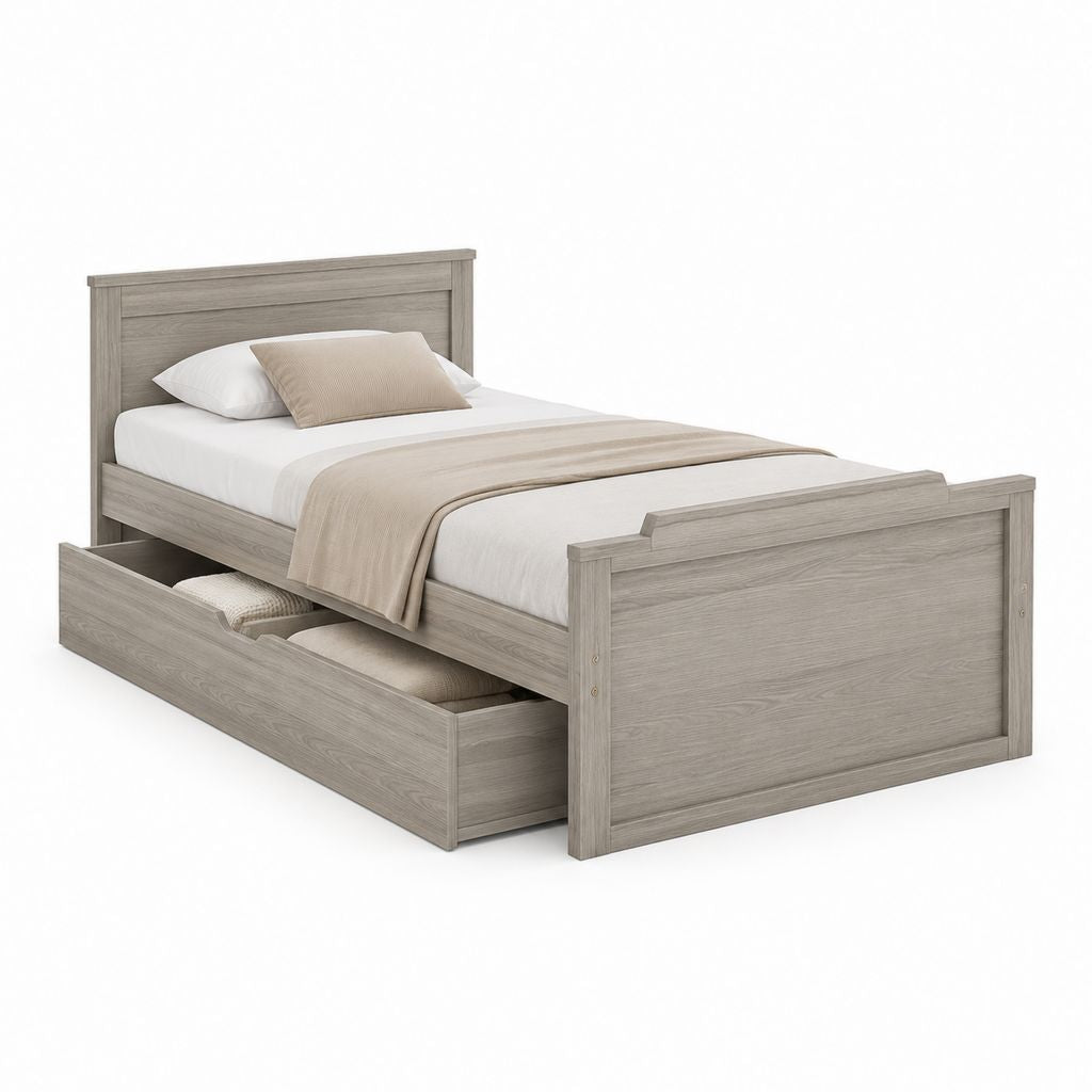 Einzelbett mit Bettkasten Grau Spanplatte rechteckig Liegefläche 90 x 200 cm