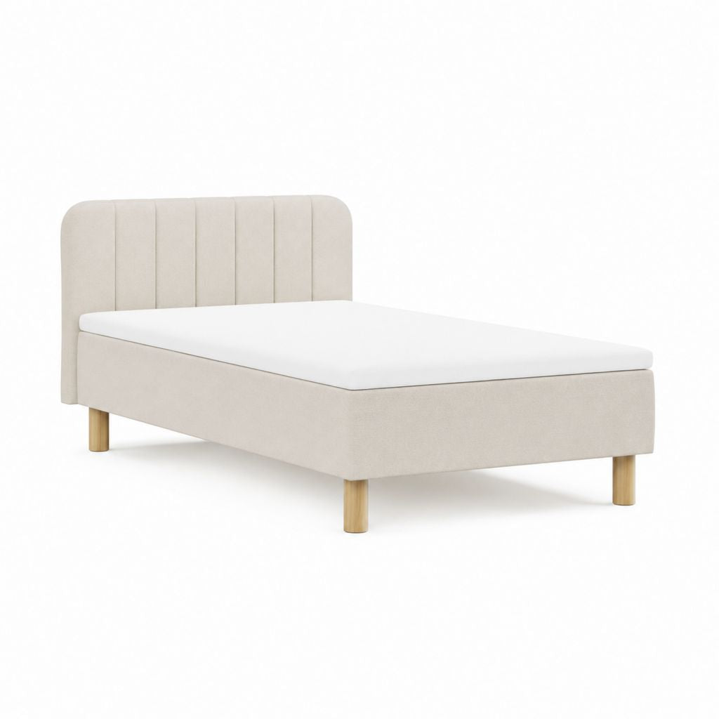 Polsterbett Beige mit Polyesterbezug und Holzfüßen 90 x 200 cm
