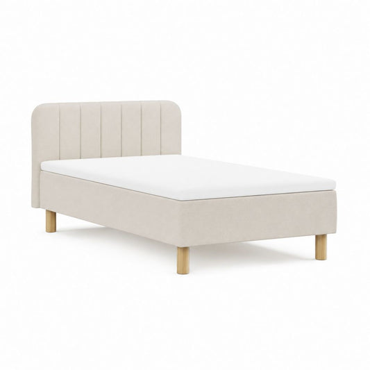 Polsterbett Beige mit Polyesterbezug und Holzfüßen 90 x 200 cm