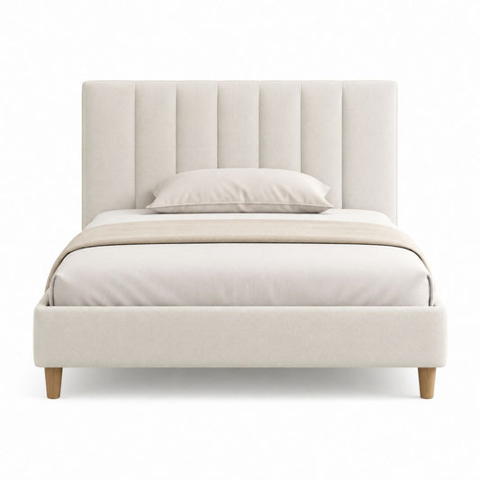 Polsterbett Bettgestell cremeweiß mit Polyesterbezug rechteckig 140 x 200 cm