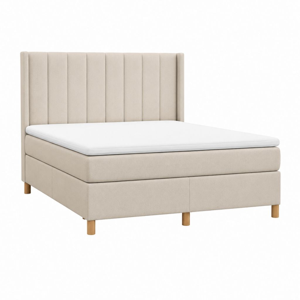 Boxspringbett Beige mit Polyesterbezug und Holzfüßen 180 x 200 cm