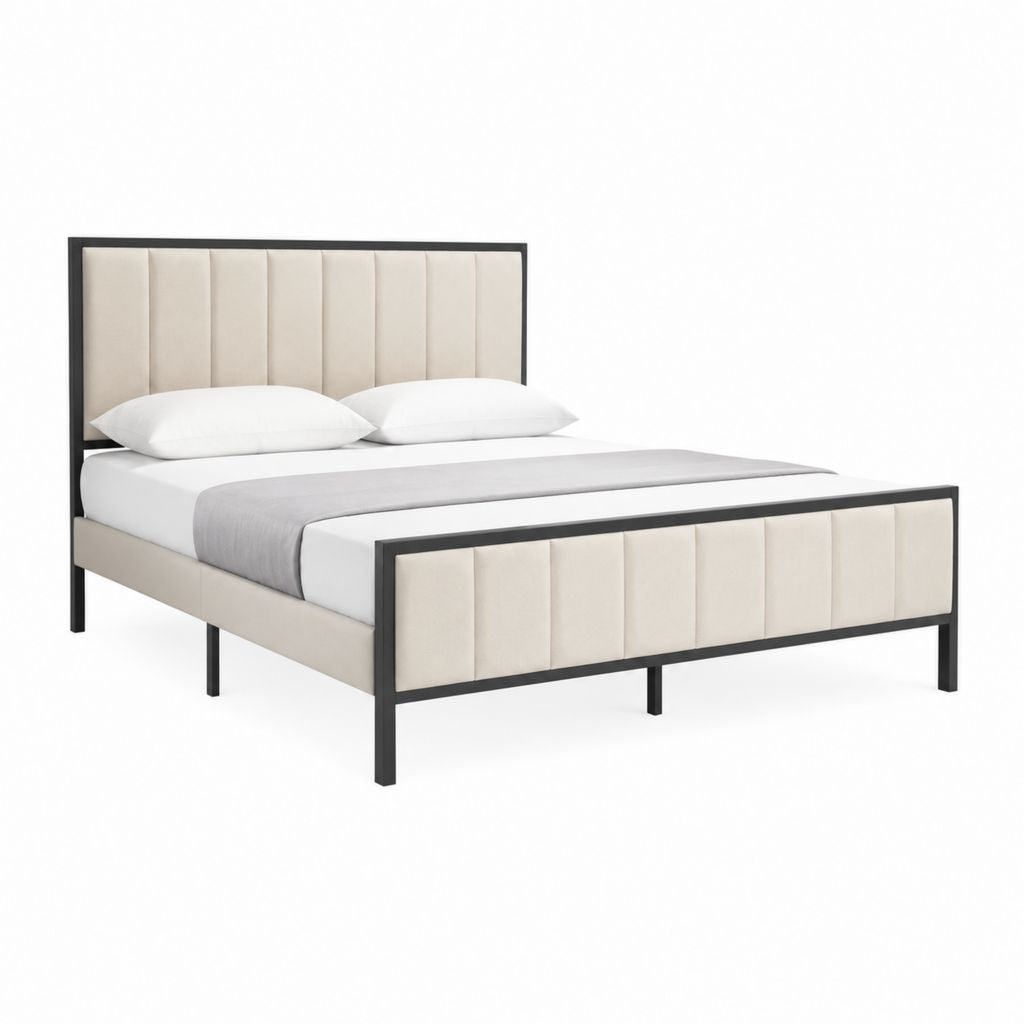 Polsterbett Doppelbett Beige mit schwarzem Stahlrahmen 160 x 200 cm
