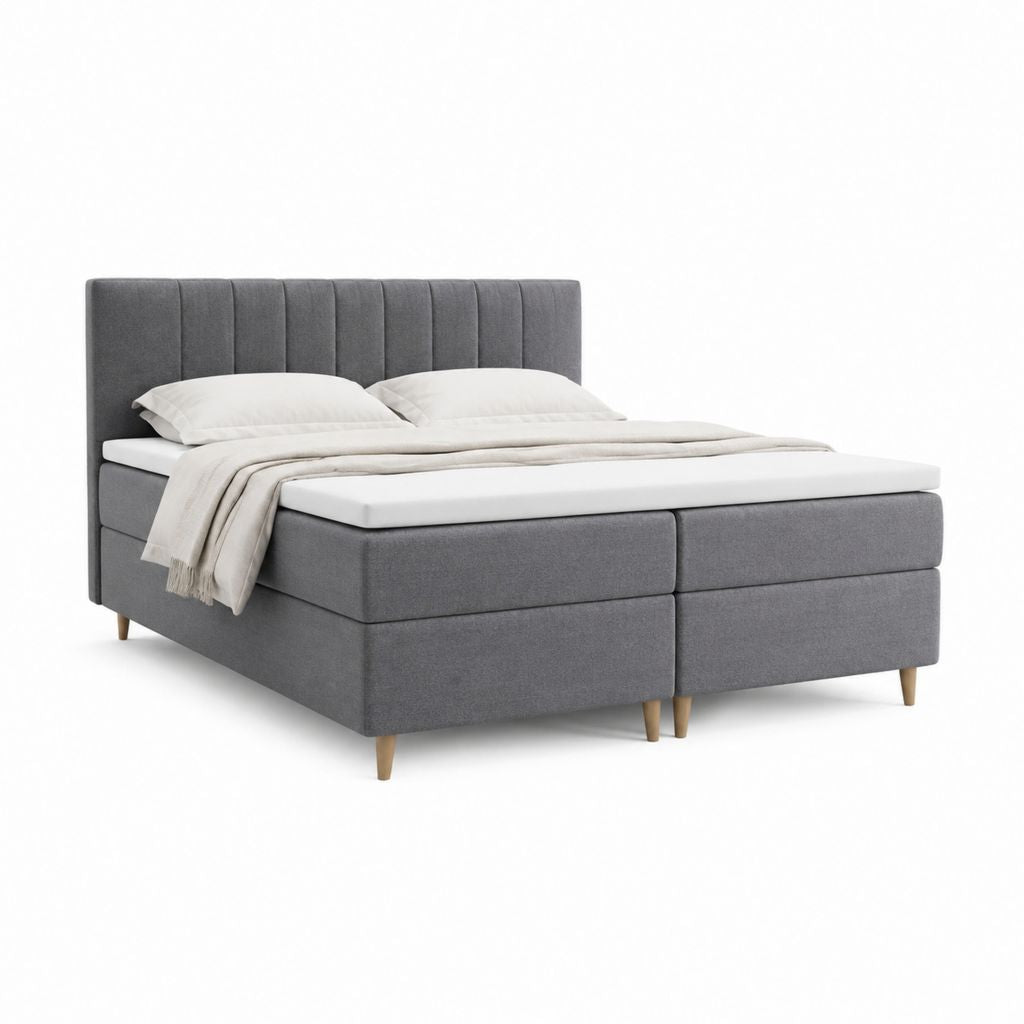 Boxspringbett Grau mit Polyesterbezug und Holzfüßen 180 x 200 cm