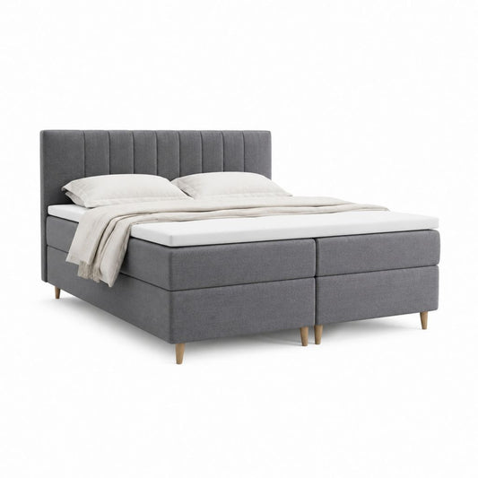 Boxspringbett Grau mit Polyesterbezug und Holzfüßen 180 x 200 cm