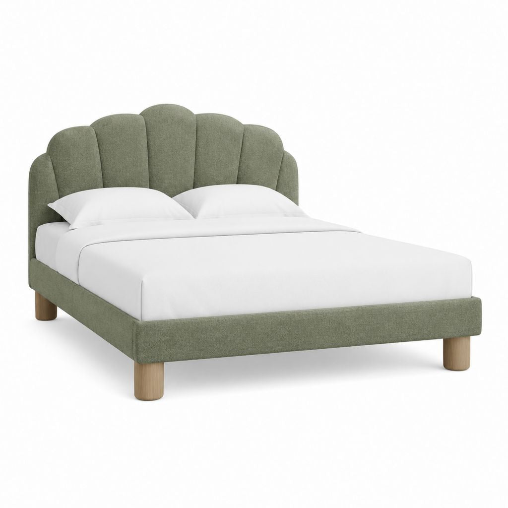 Polsterbett Doppelbett Olivgrün Polyester mit Muschelkopfteil 160 x 200 cm