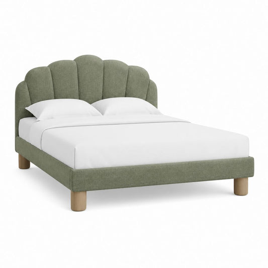 Polsterbett Doppelbett Olivgrün Polyester mit Muschelkopfteil 160 x 200 cm