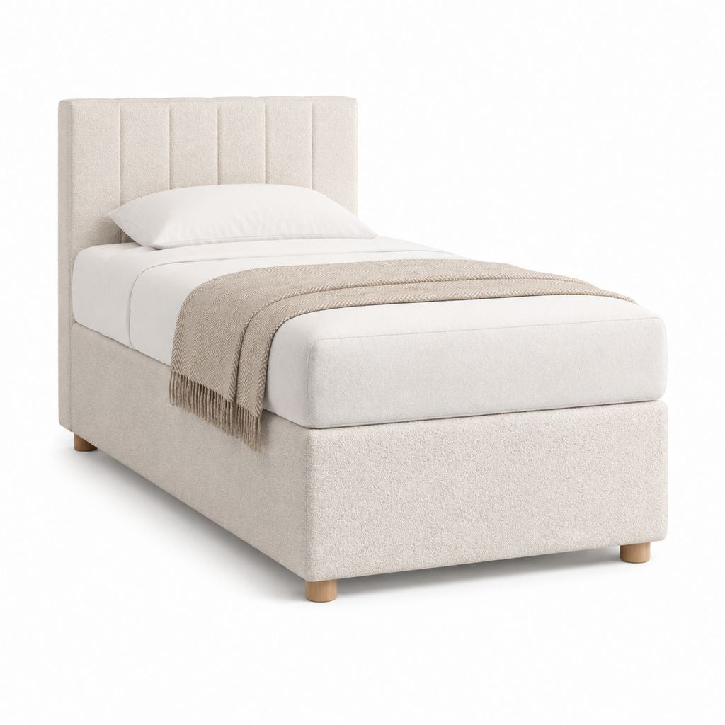 Polsterbett Einzelbett Creme mit Polyesterbezug und Holzfüßen 90 x 200 cm