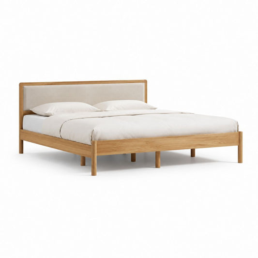 Doppelbett Bettgestell aus Eichenholz Natur mit gepolstertem Kopfteil 180 x 200 cm