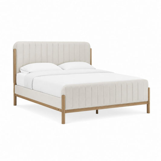 Polsterbett Doppelbett Creme mit Massivholzrahmen 160 x 200 cm