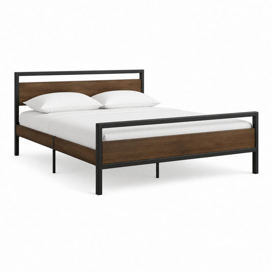 Doppelbett Bettgestell Schwarz Nussbaum MDF Stahl Rechteckig 160 x 200 cm
